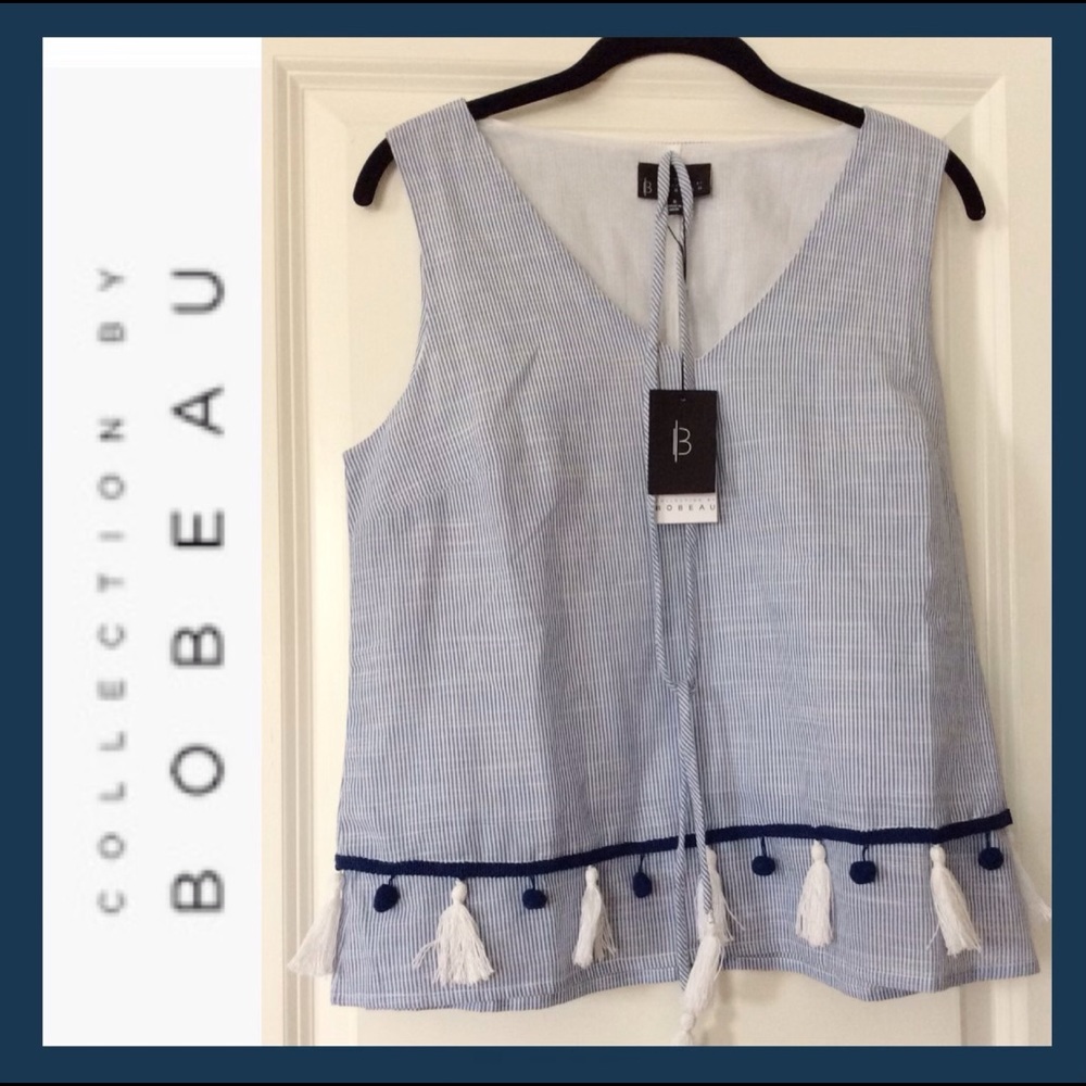 BNWT BOBEAU Toby Striped Tassel Top
